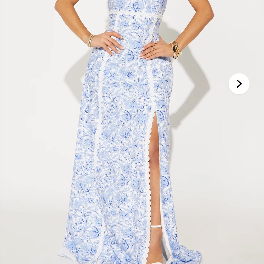 Fashion nova Mira printed dress - white/blue